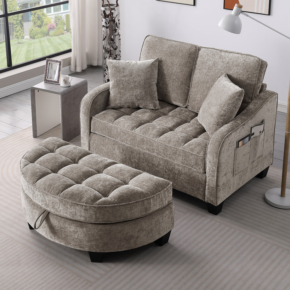 Alternate angle of Loveseat Sofa Cushioned Seating Brown Corduroy 2-Seater
