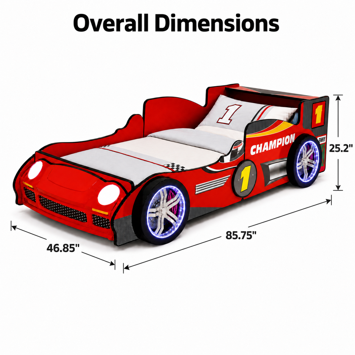 Additional product detail of Bed Frame LED Race Car Design Red Particle Board Twin Size