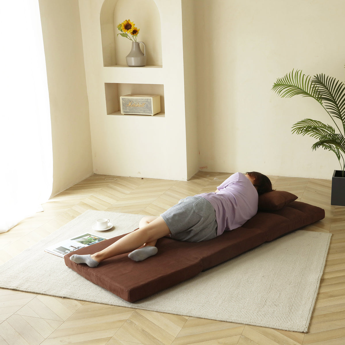 Construction and detail view of Sofa Bed Multi-Position Reclining Brown Metal