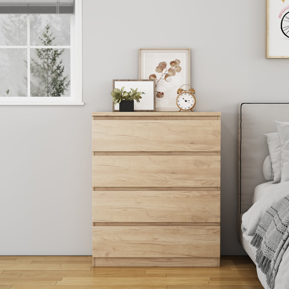 Dresser 4-Drawer Storage Natural Particle Board in a modern home interior