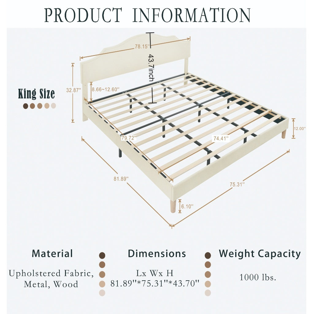 Design feature view of Platform Bed Frame Adjustable Headboard Beige Linen King Size