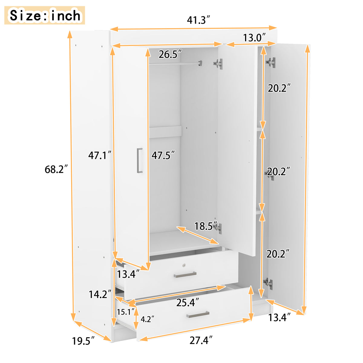 Additional product detail of Mirrored Wardrobe 3-Door Mirrored Storage White Plywood