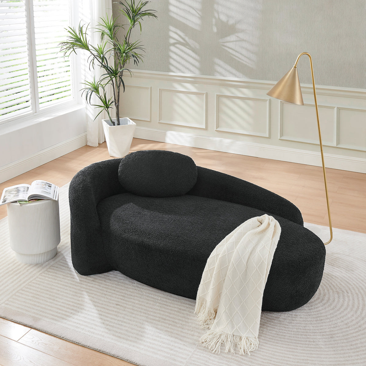 Additional product detail of Accent Chair Backrest & Pillow Black Bouclé Fabric 1-Seater