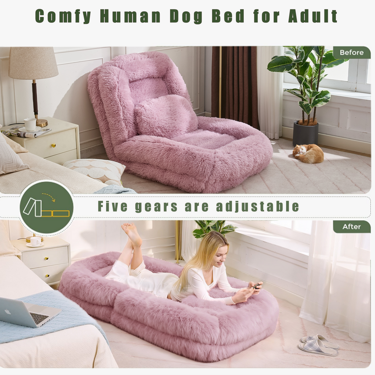 Full product view of Floor Lounge Chair 5-Position Adjustable Pink Polyester