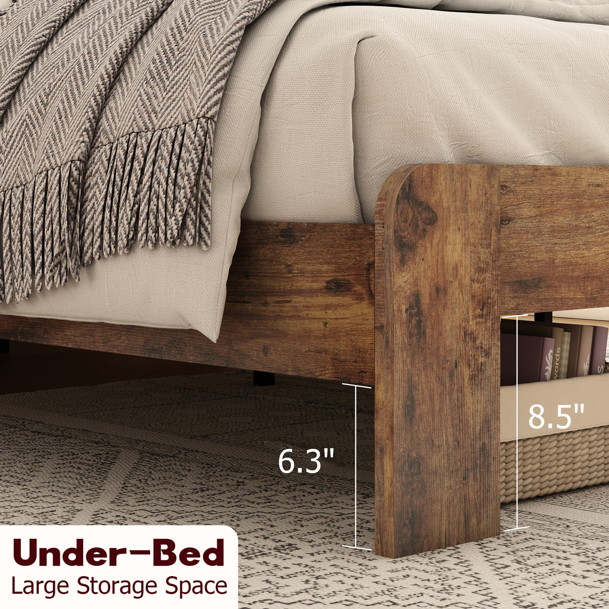 Design feature view of Platform Bed Frame LED Storage Headboard Dark Brown Wood King Size