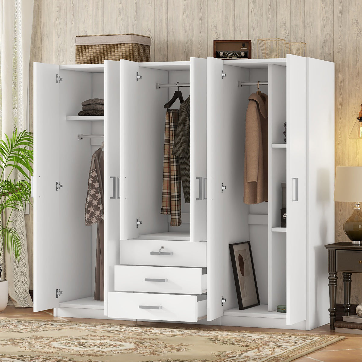 Wardrobe Modern 6-Door Storage White Wood in a modern home interior