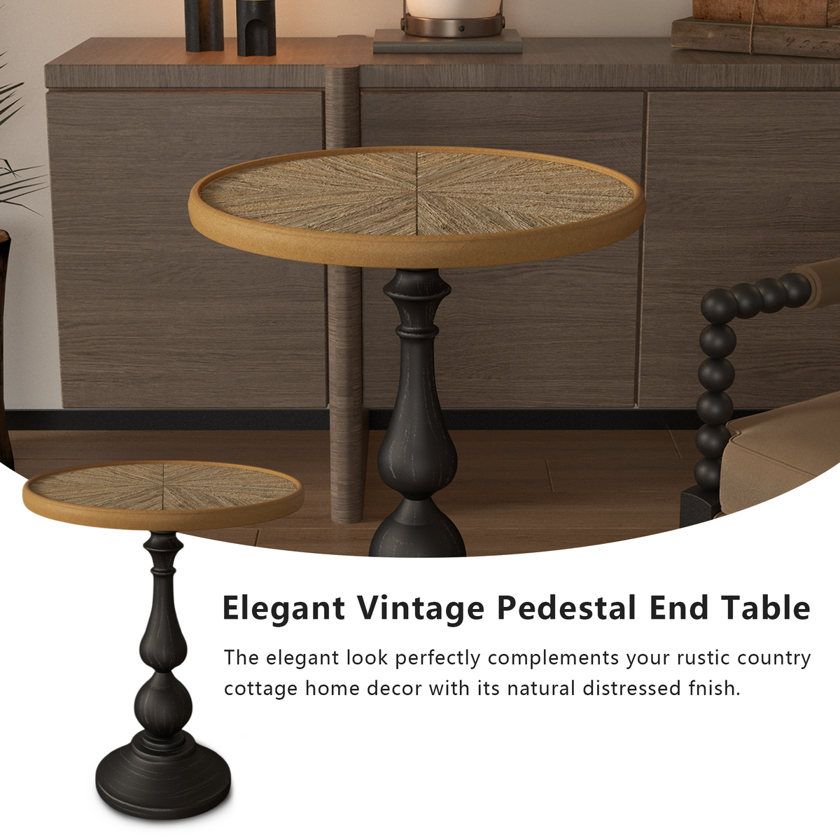 Design feature view of Coffee Table French Country Pedestal Base Natural Wood