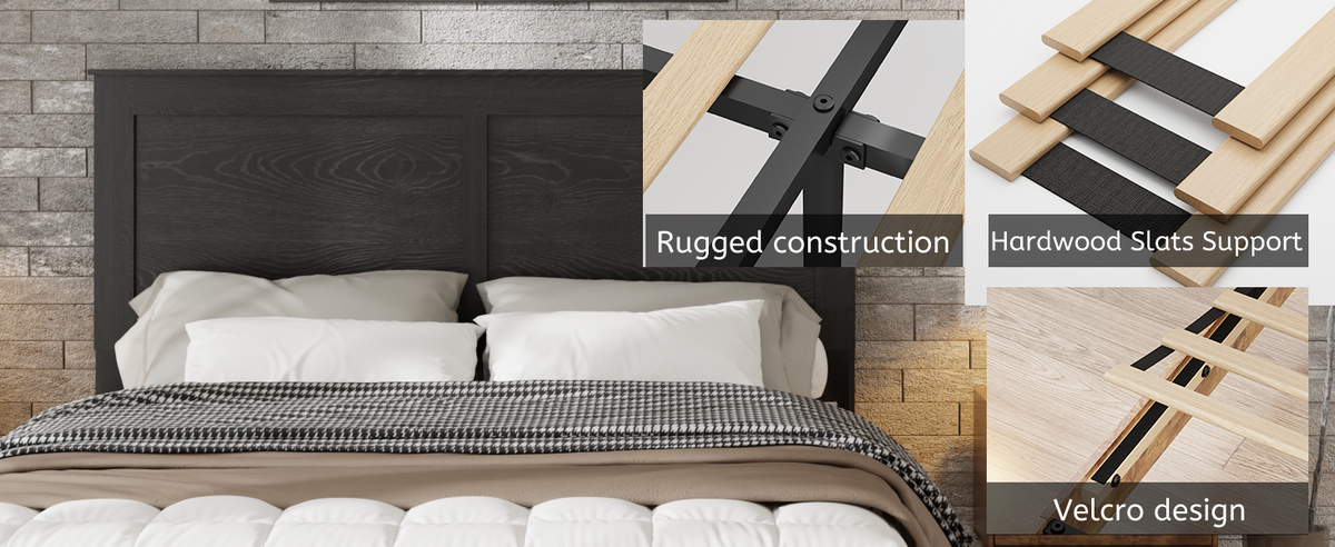 Additional product detail of Platform Bed Frame No Box Spring Antique Black Wood Full Size