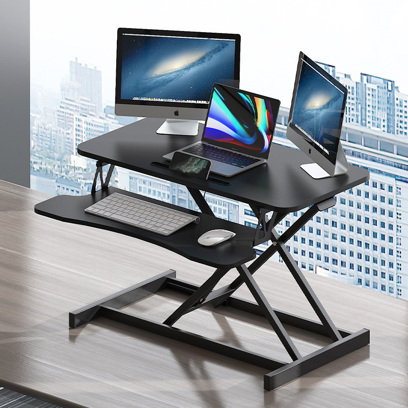 Standing Desk Converter Height Adjustable Black MDF & Metal in a home office