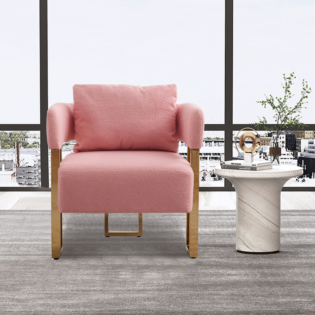 Alternate angle of Accent Chair Set of 2 Pink Teddy Fleece