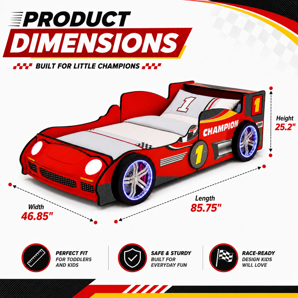 Additional view of Bed Frame LED Race Car Design Red Particle Board Twin Size