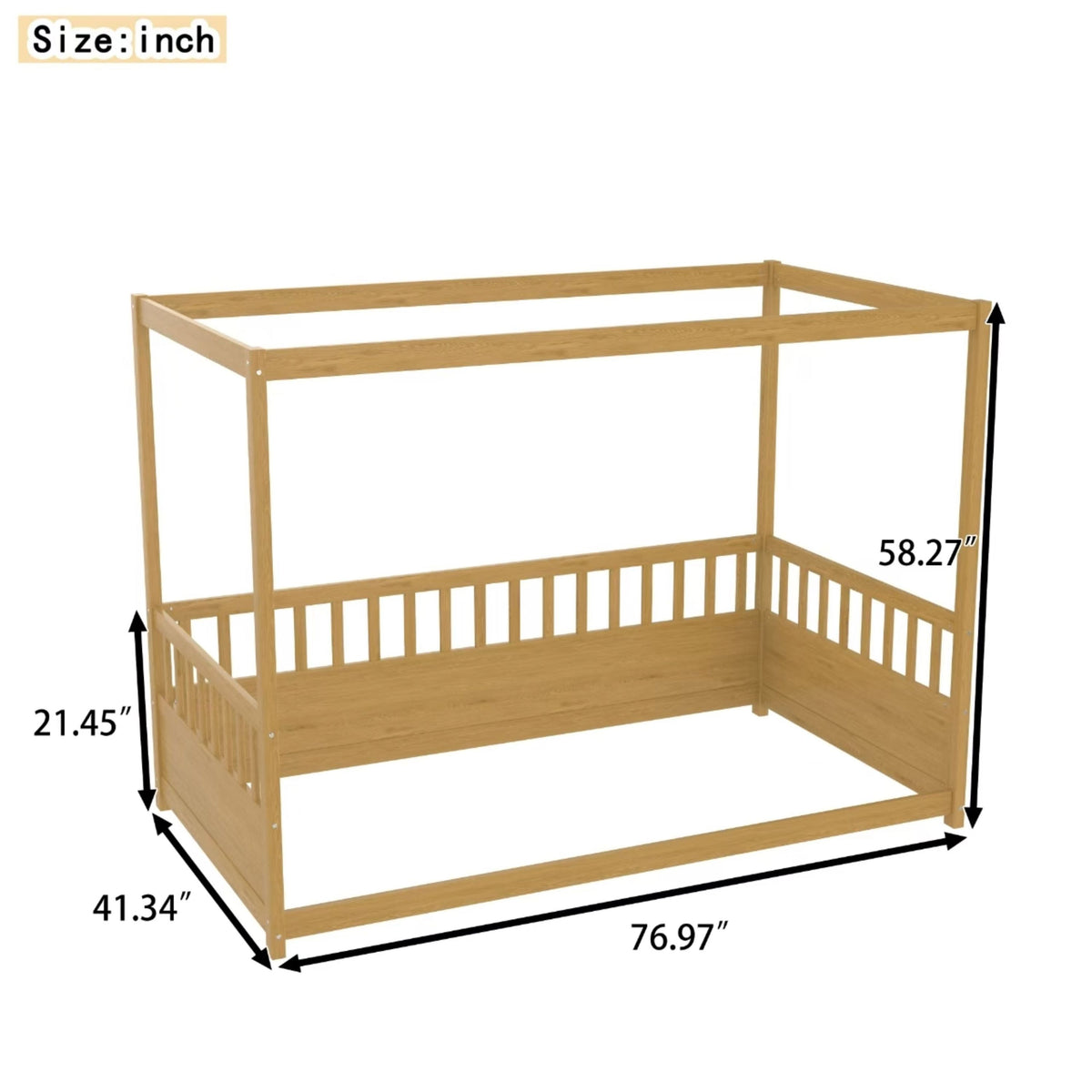 Design feature view of Canopy Bed Modern Guardrails Natural Wood Pine Twin Size