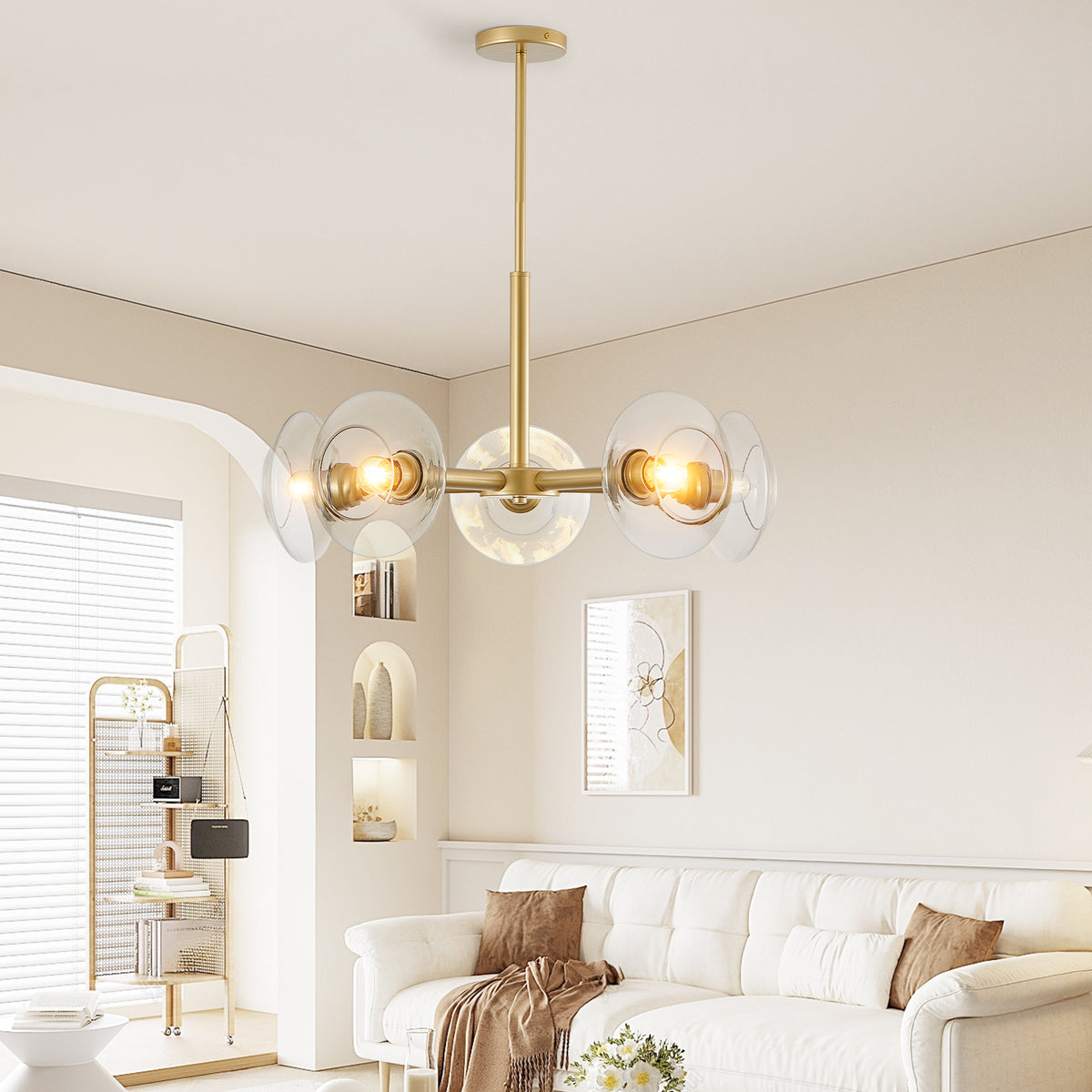 Design feature view of Chandelier Modern 5-Light Sputnik Gold Glass