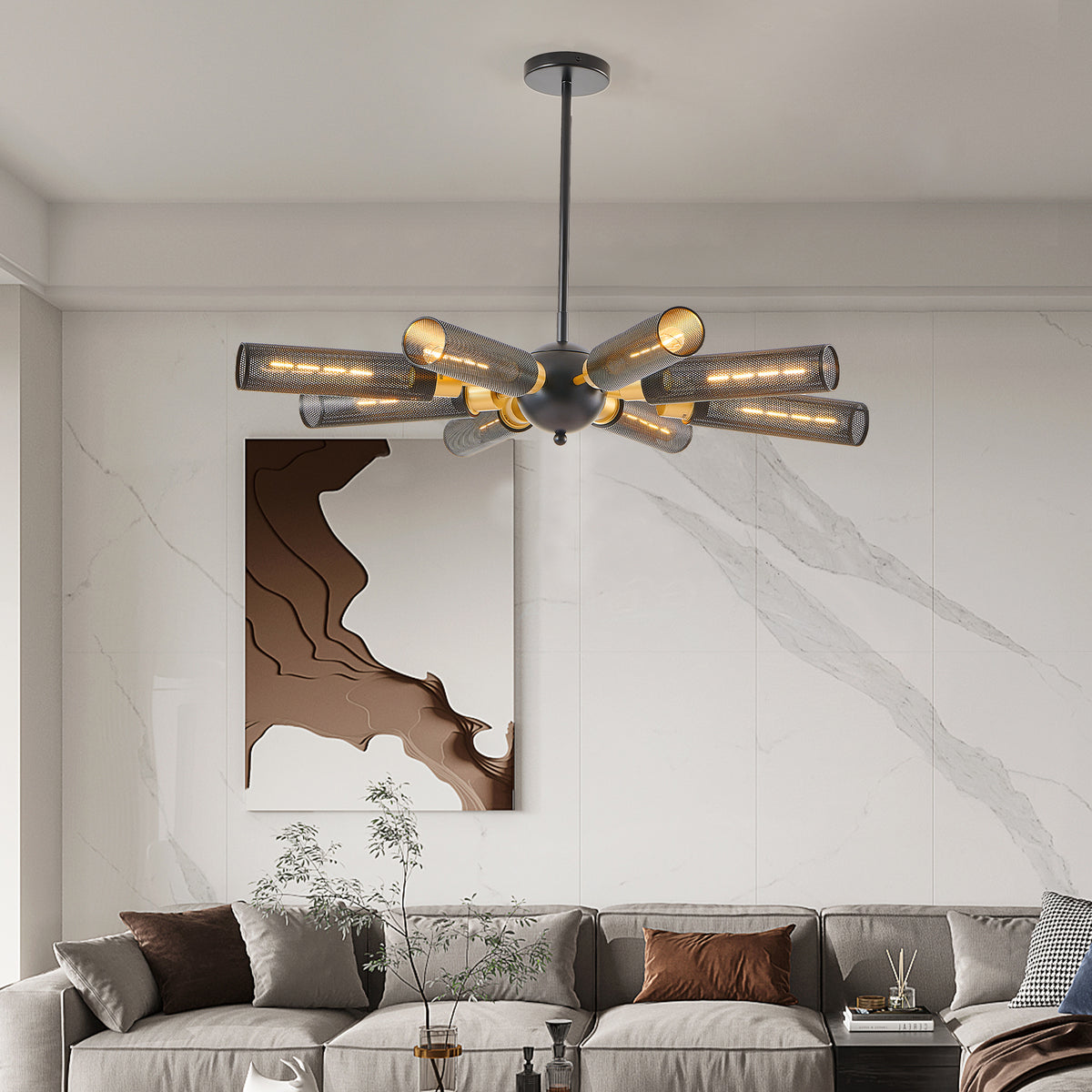 Pendant Light Industrial 8-Light Sputnik Black Metal in a modern home interior