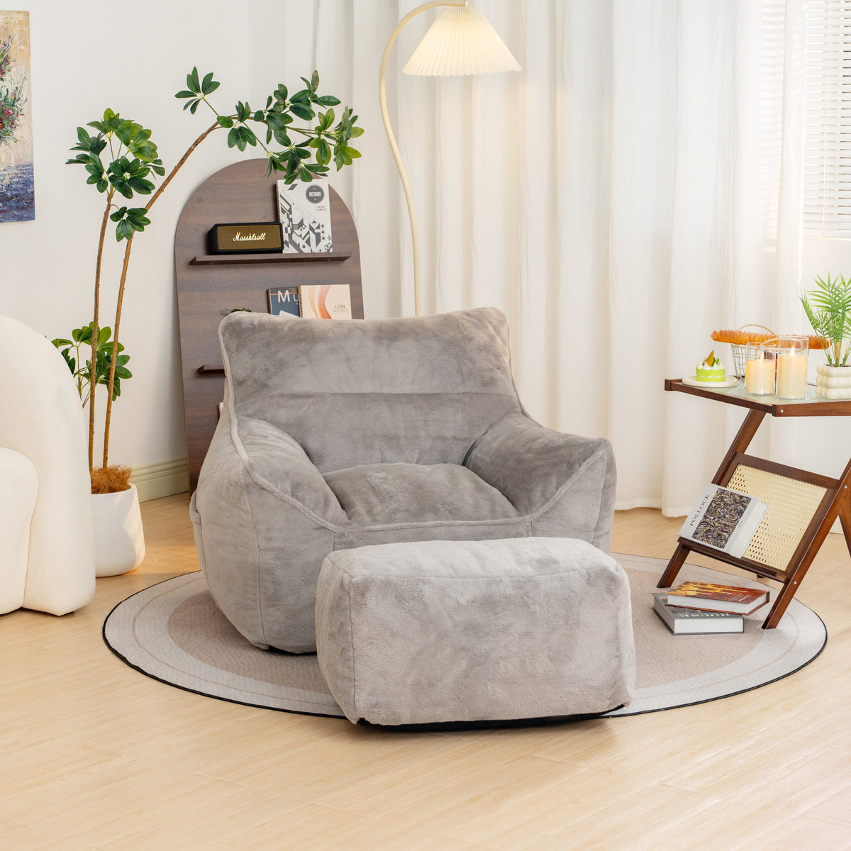 Full product view of Bean Bag Chair Oversized Seating Gray Faux Fur