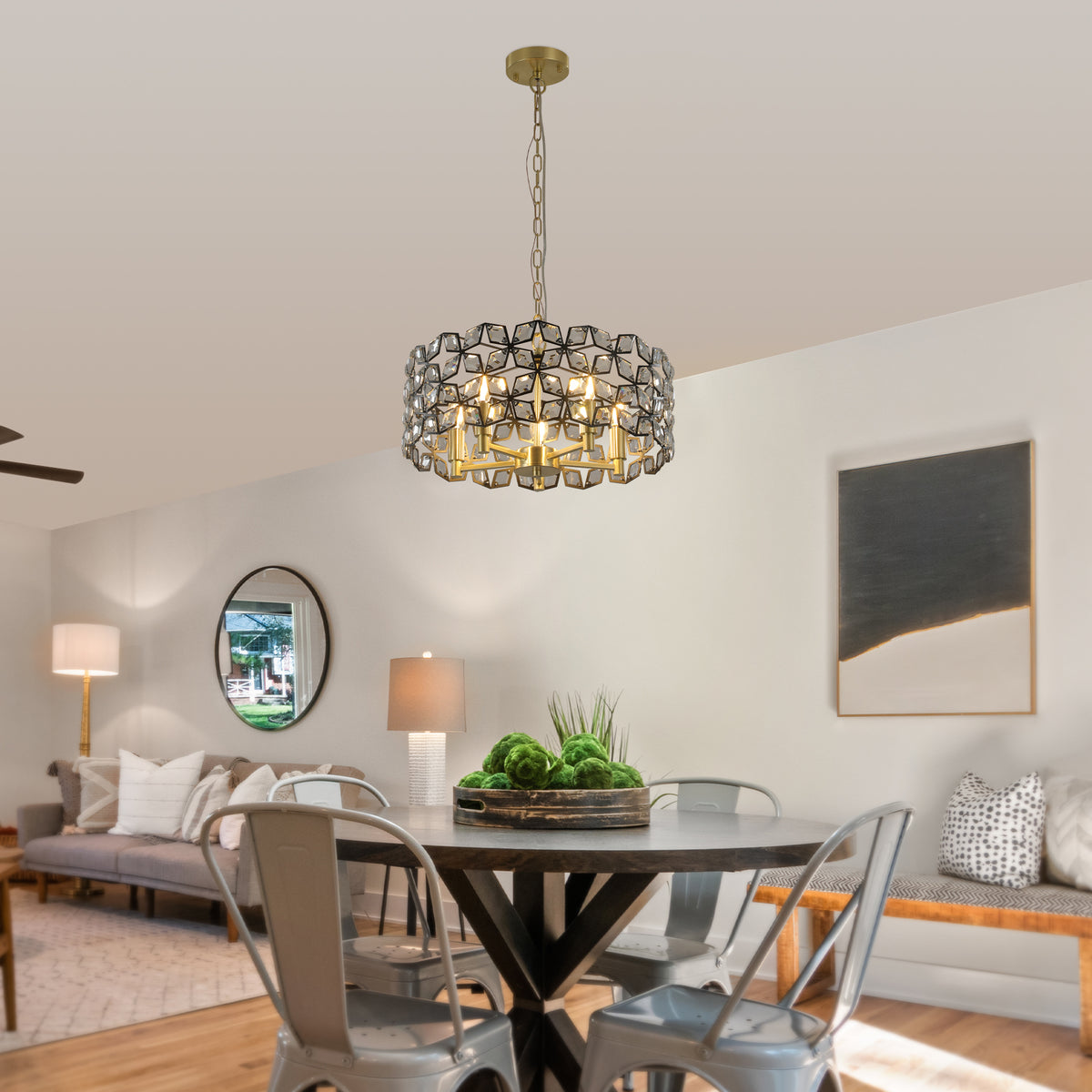 Close-up detail of Pendant Chandelier 5-Light Crystal Black & Gold Crystal & Metal