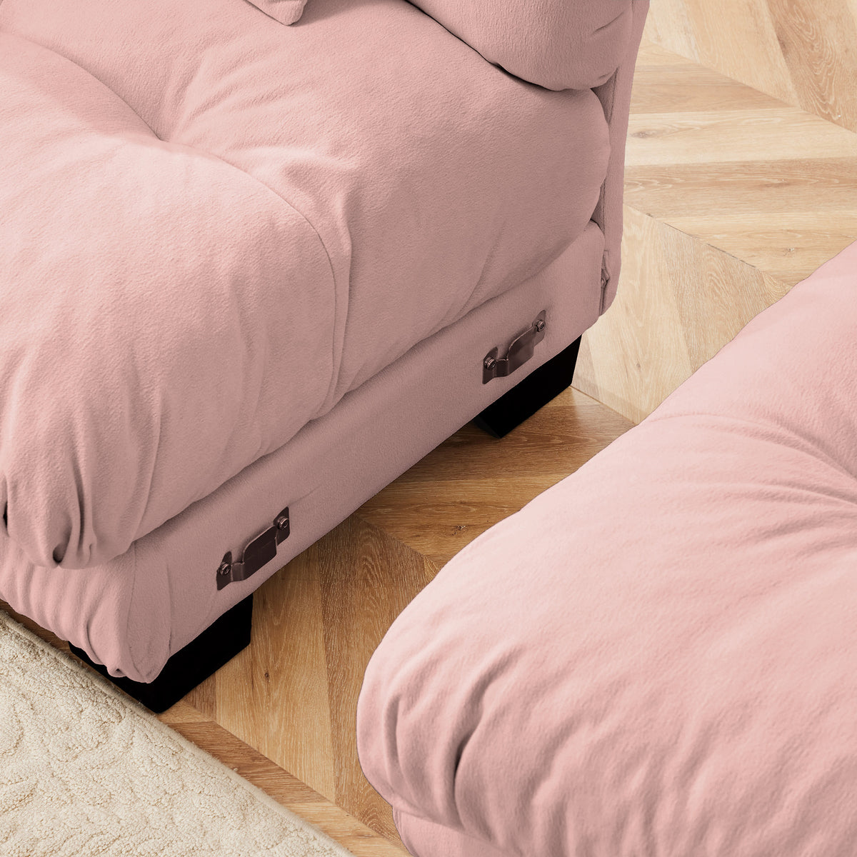 Design feature view of Ottoman Cushioned Footrest Pink Chenille