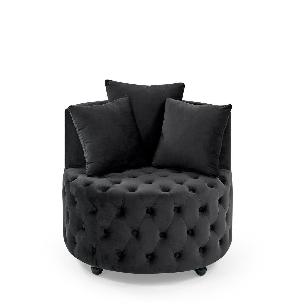 Additional view of Accent Chair Modern Glam Tufted Swivel & Wheels Black Velvet