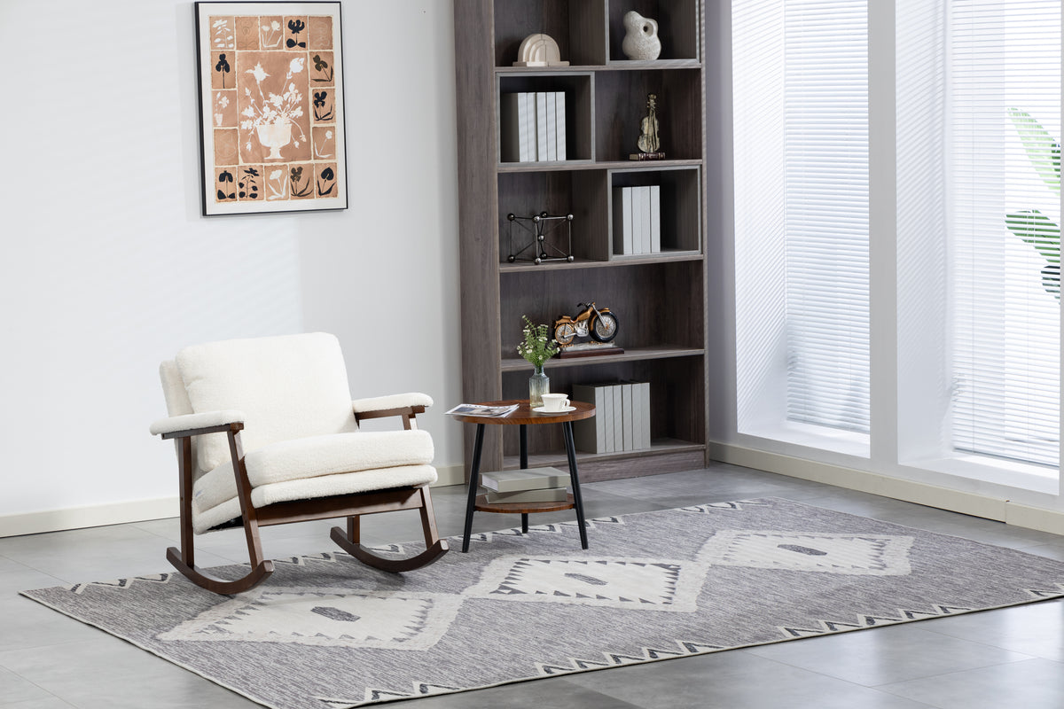 Construction and detail view of Rocking Chair Rocking Wood Frame Antique White Wood