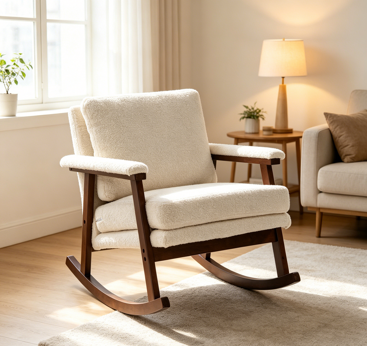 Rocking Chair Rocking Wood Frame Antique White Wood in a modern living room