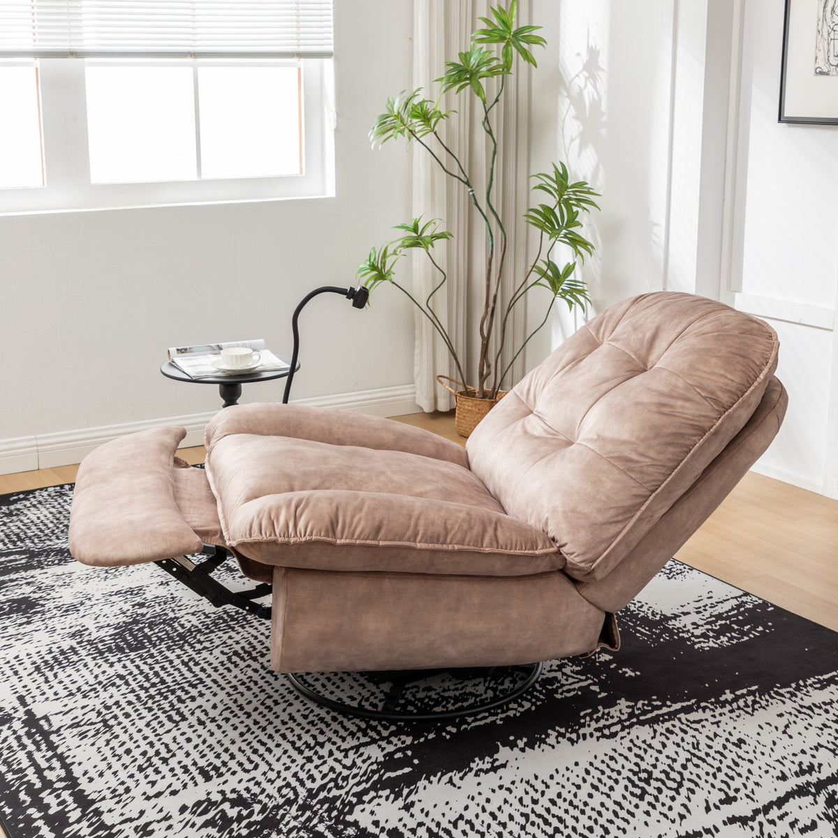 Construction and detail view of Lounge Chair Reclining Natural Brown Velvet