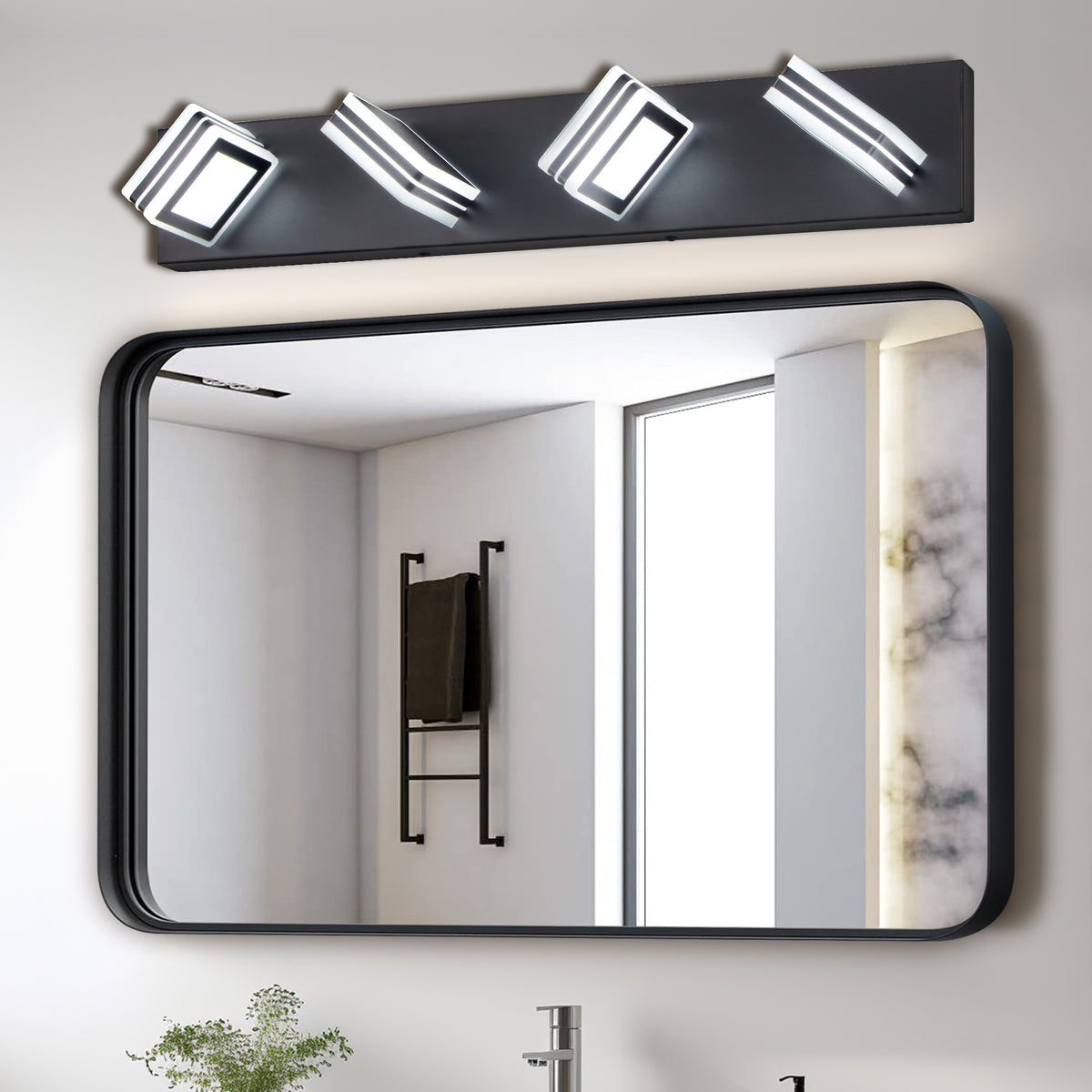 Vanity Light Modern 4-Light LED Black Iron & Acrylic in a modern home interior