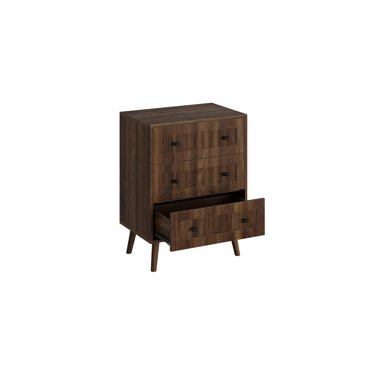 Full product view of Dresser 3-Drawer Storage Walnut Wood