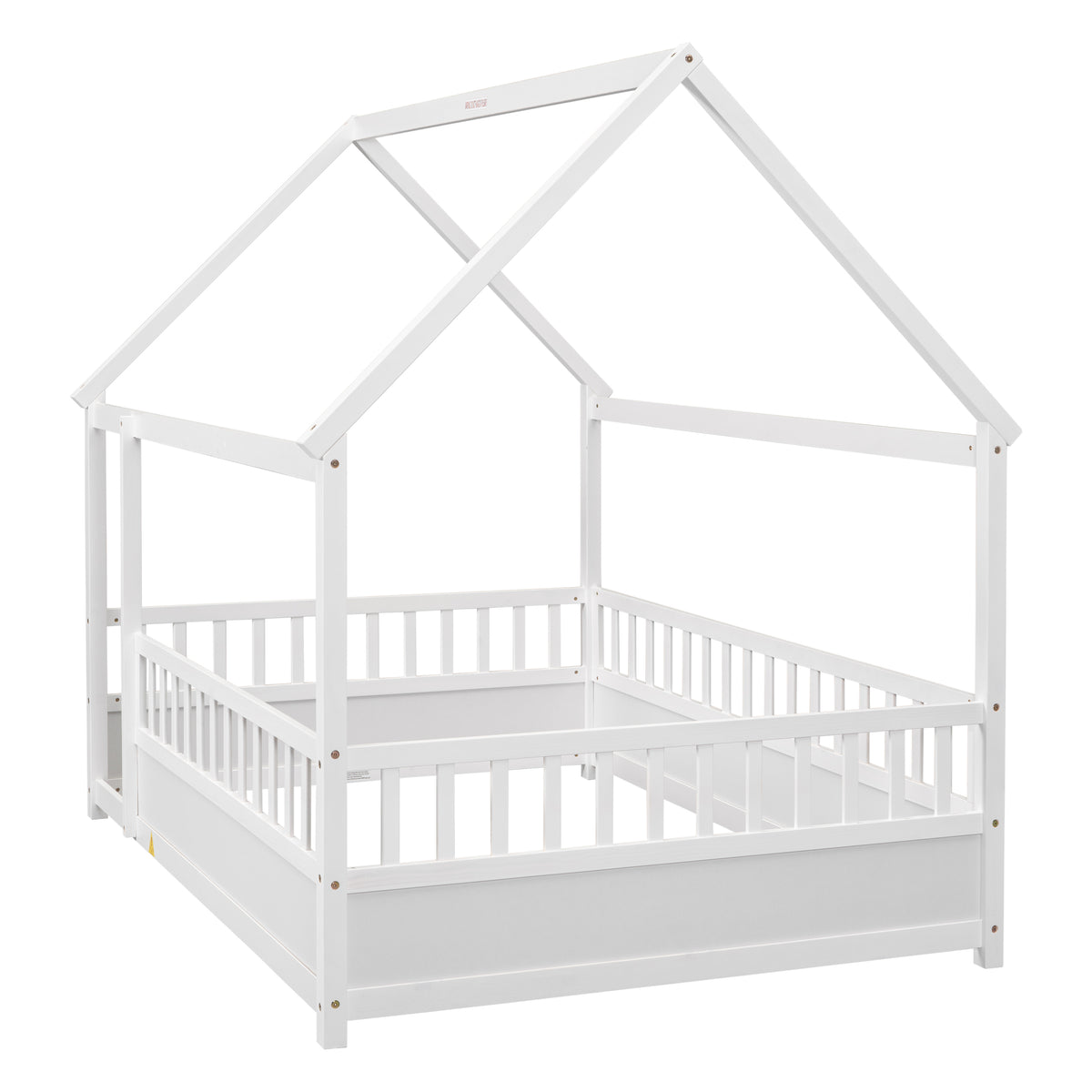 Additional product detail of Bed Frame Modern House Roof & Guardrails White Wood Full Size