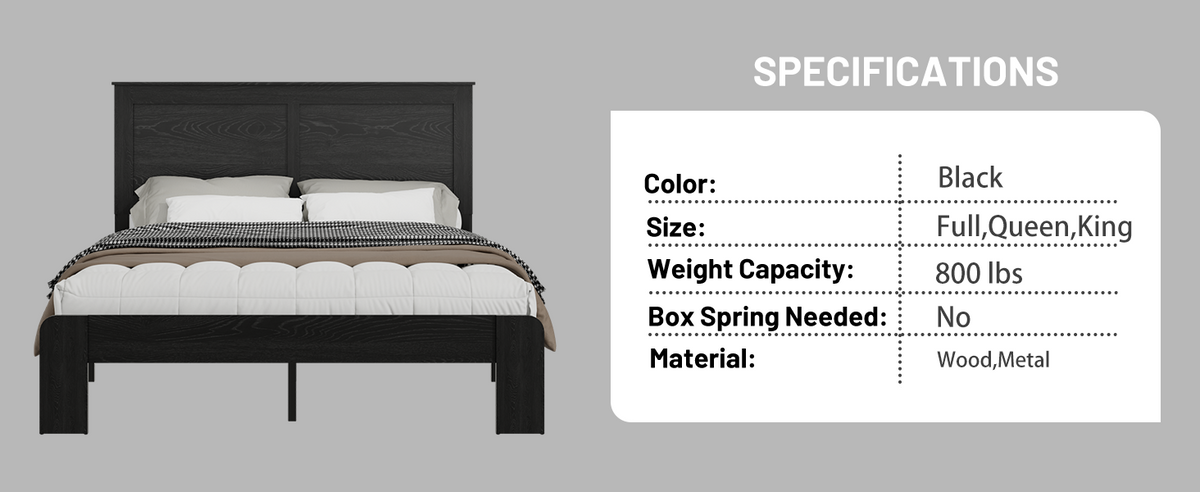 Additional view of Platform Bed Frame No Box Spring Antique Black Wood Full Size