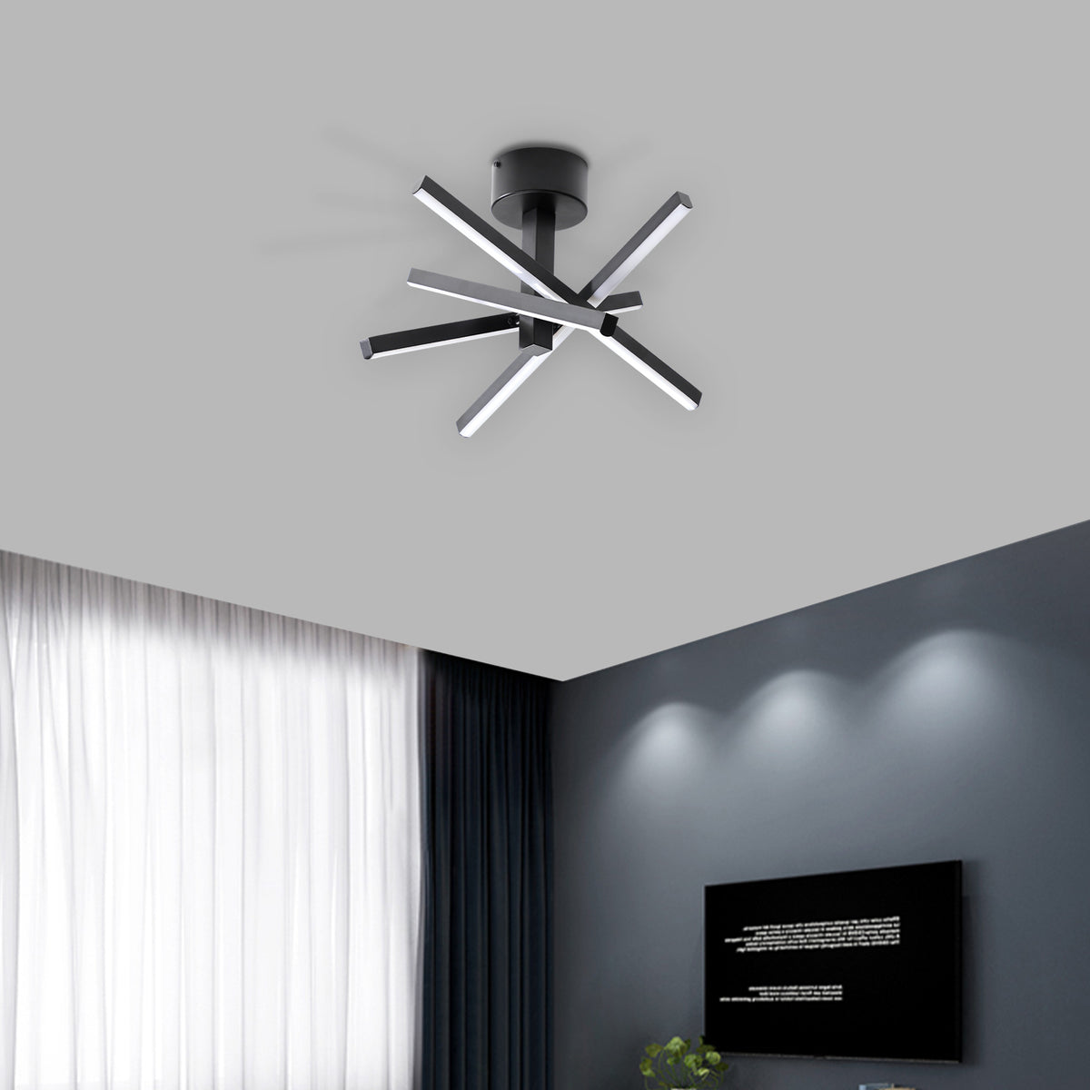 Construction and detail view of Ceiling Light Modern Geometric Starburst LED Black Iron