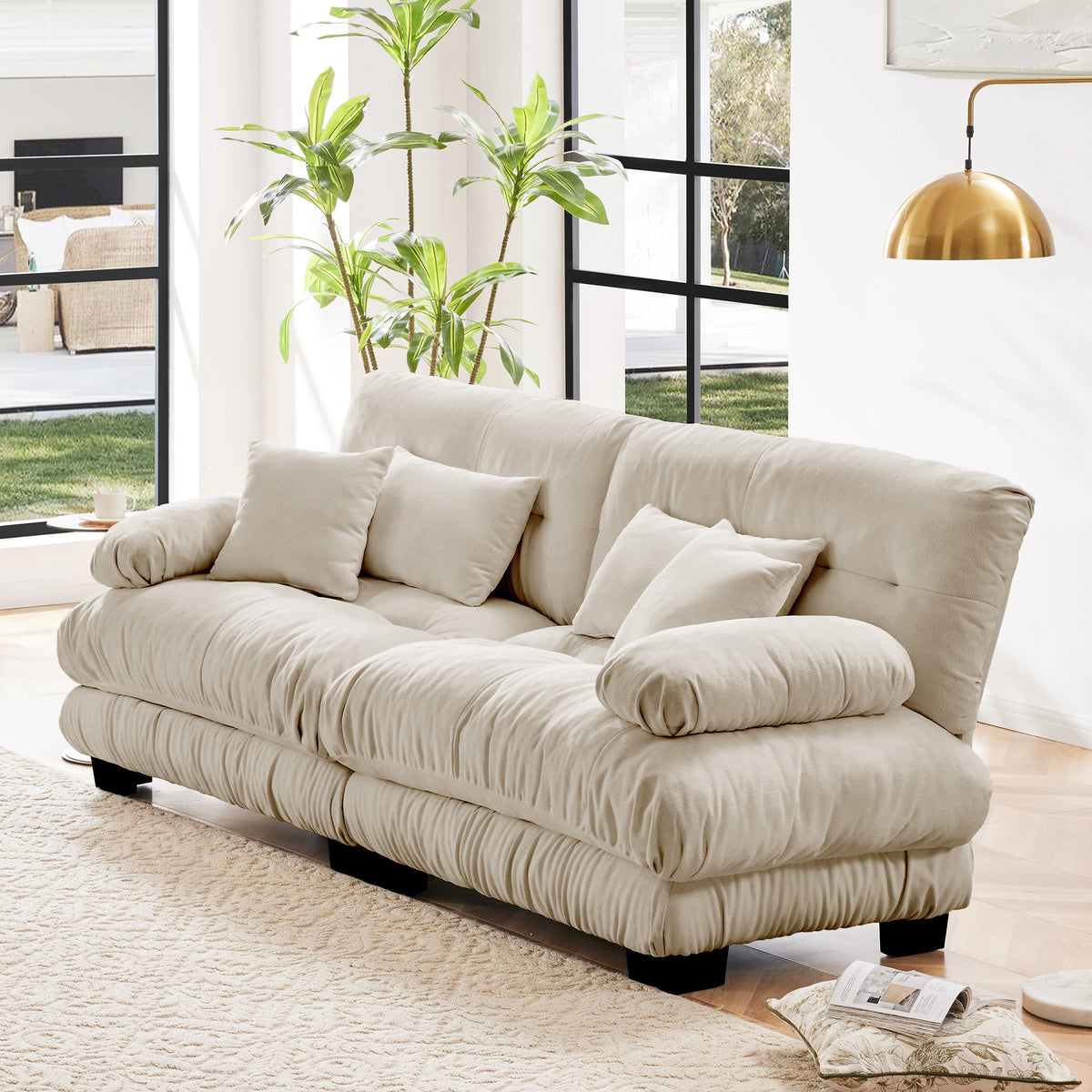 Full product view of Loveseat Sofa Cushioned Seating Light Coffee Chenille 2-Seater