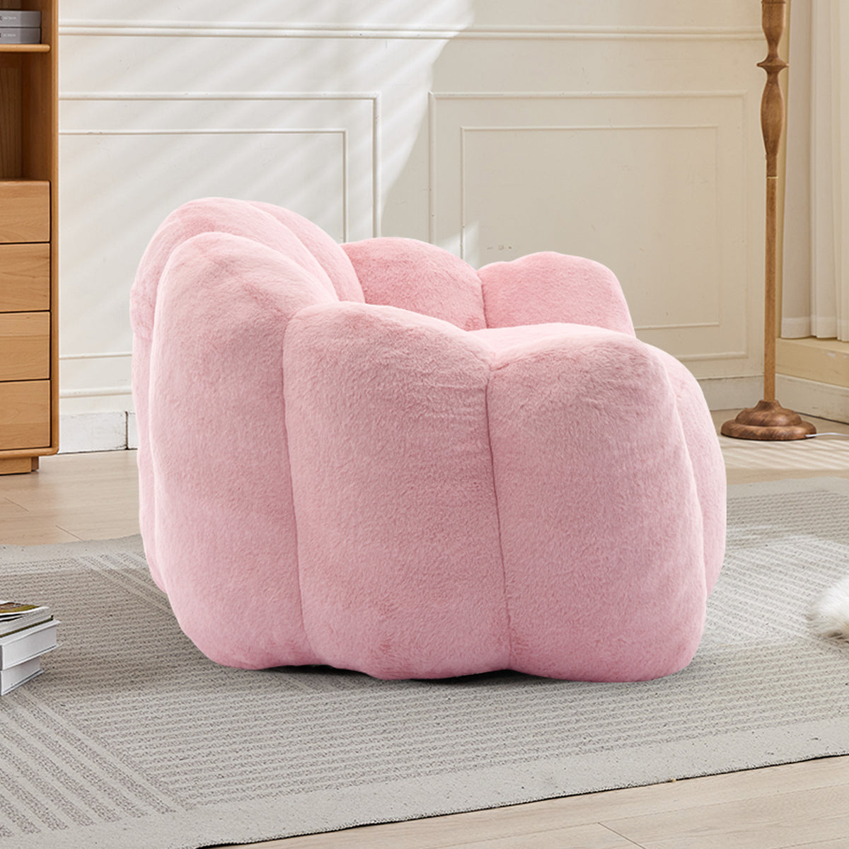 Additional product detail of Bean Bag Chair Compressed Foam Pink Faux Fur