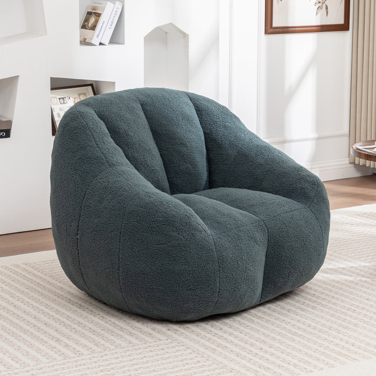 Design feature view of Bean Bag Chair Tufted Memory Foam Green Teddy Fabric
