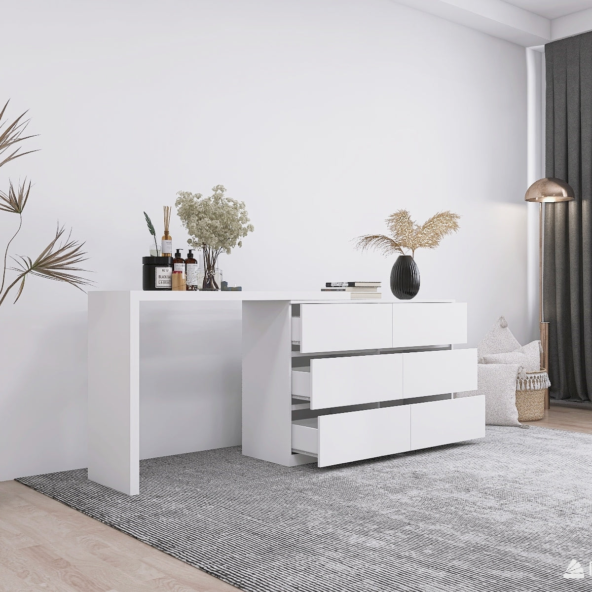Full product view of Chest of Drawers 6-Drawer Storage White Engineered Wood