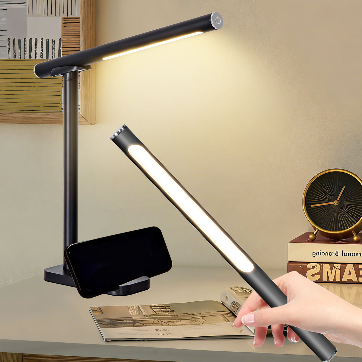 Desk Lamp USB Charging & 5 Light Modes Black Iron in a modern home interior