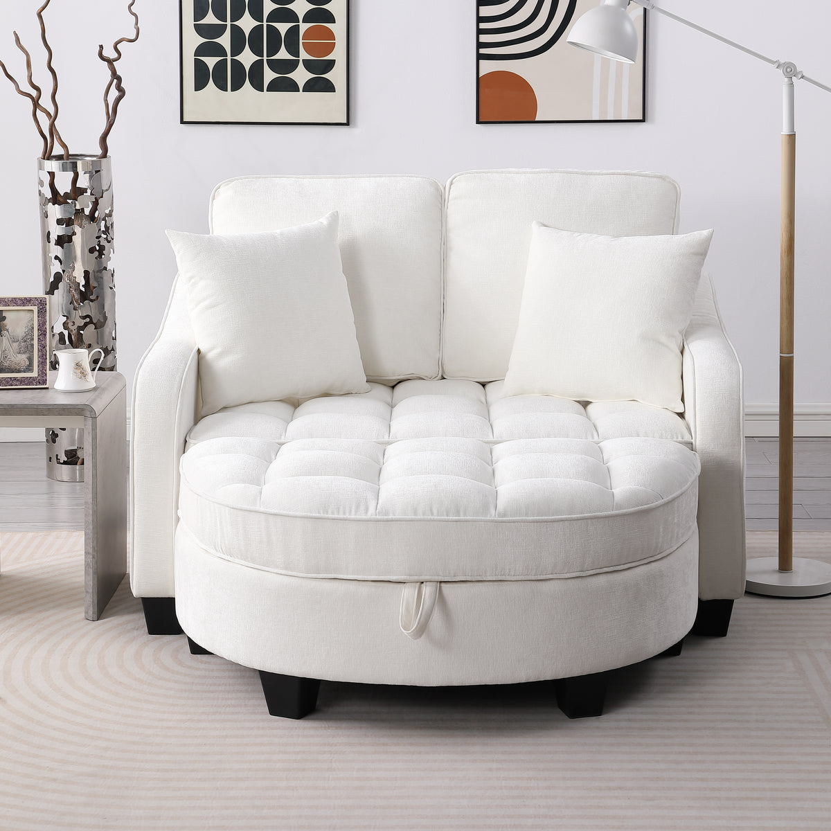Close-up detail of Loveseat Sofa Cushioned Seating Beige Corduroy 2-Seater