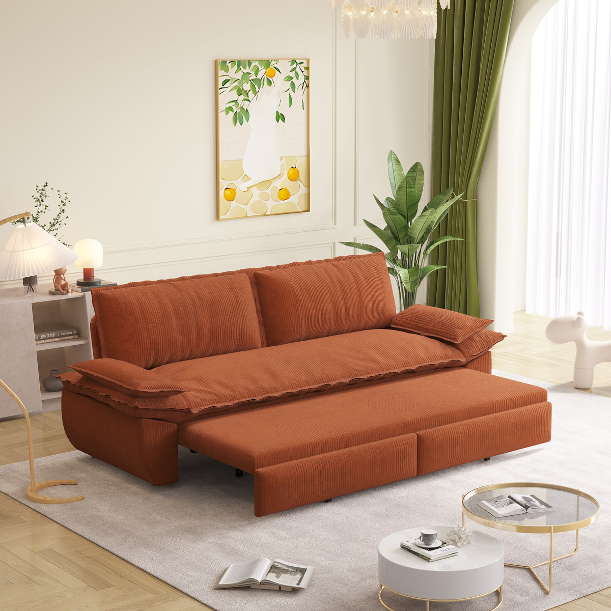 Design feature view of Sofa Bed Pull-Out Sleeper Orange Corduroy