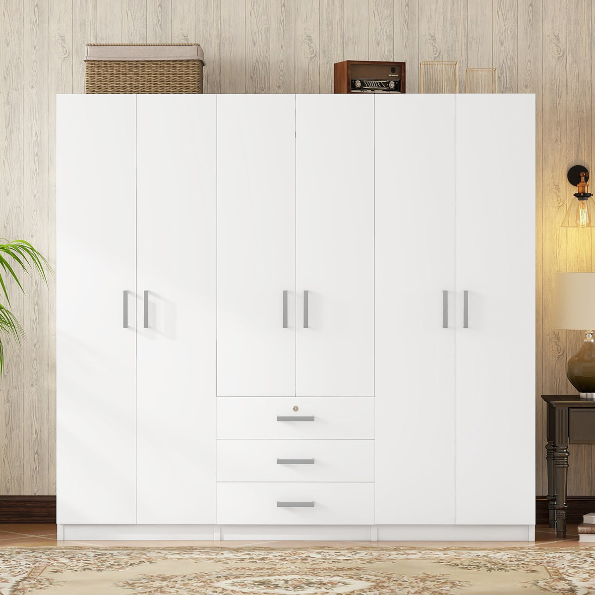 Full product view of Wardrobe Modern 6-Door Storage White Wood