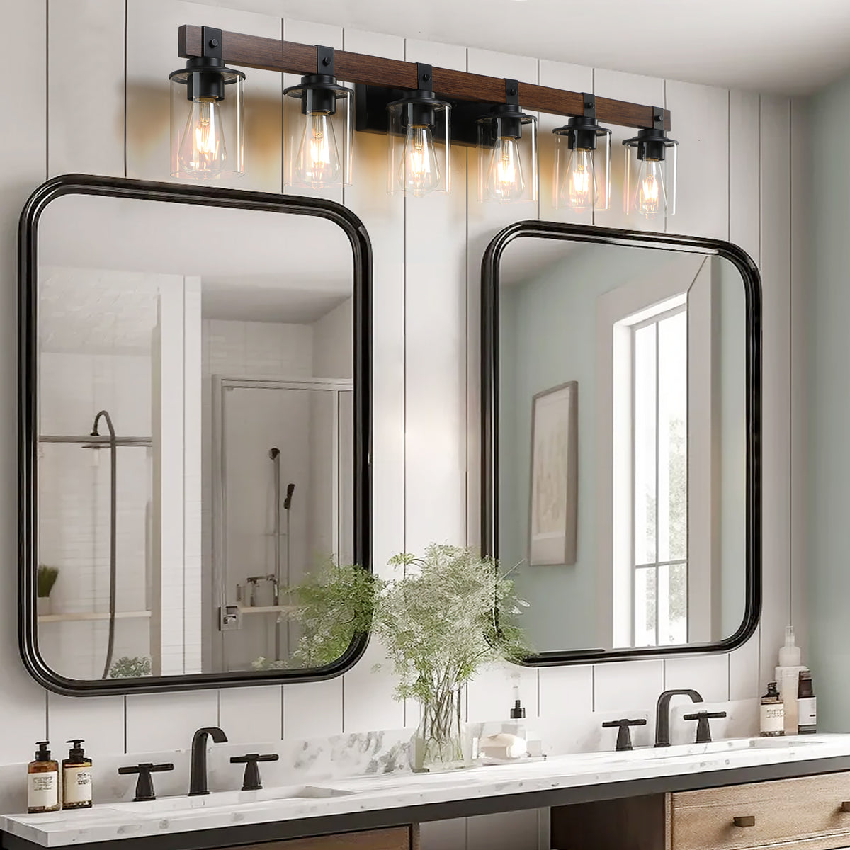 Additional product detail of Vanity Light Industrial 6-Light Glass Shades Walnut Glass