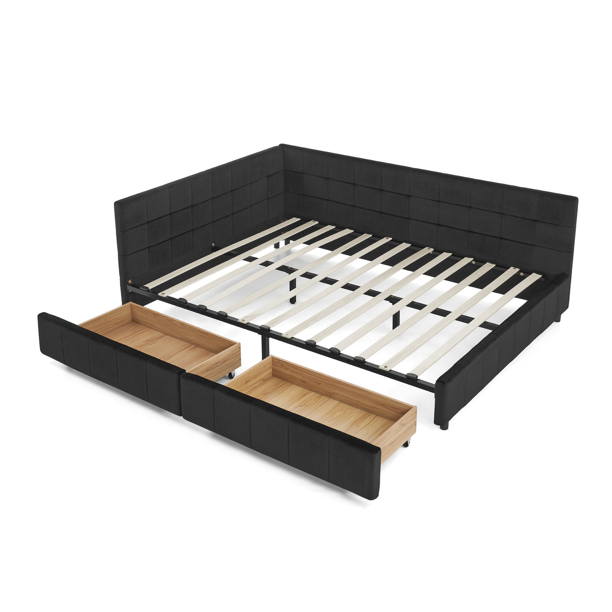 Full product view of Bed Frame Modern Storage Bed Black Velvet Queen Size Bedroom