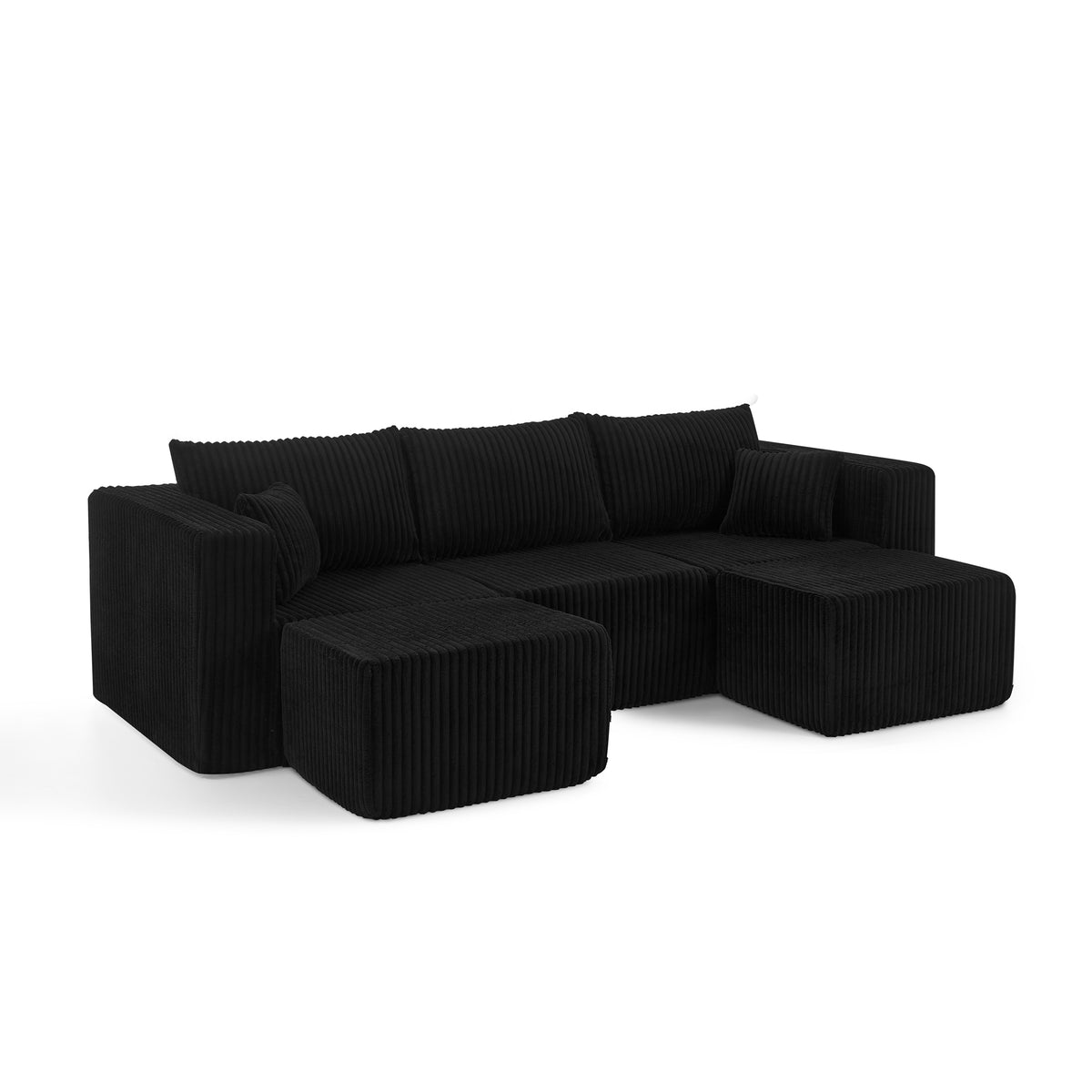 Additional view of Sectional Sofa Minimalist Modular Sectional Black Corduroy 3-Seater