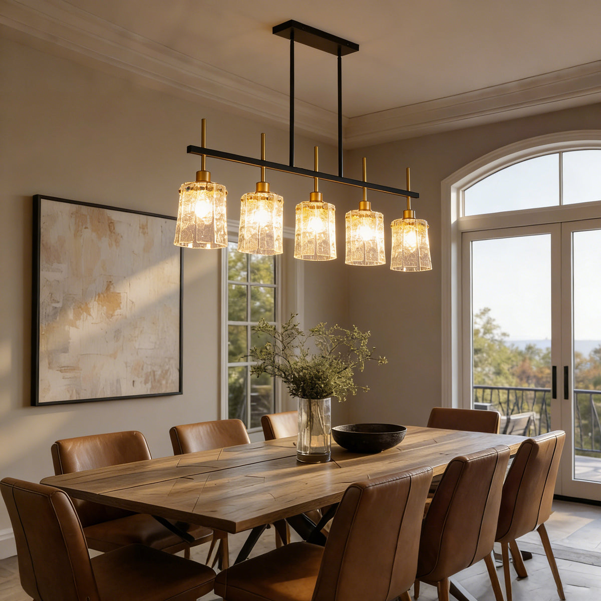 Additional view of Chandelier Farmhouse 5-Light Fixture Black & Gold Glass & Metal
