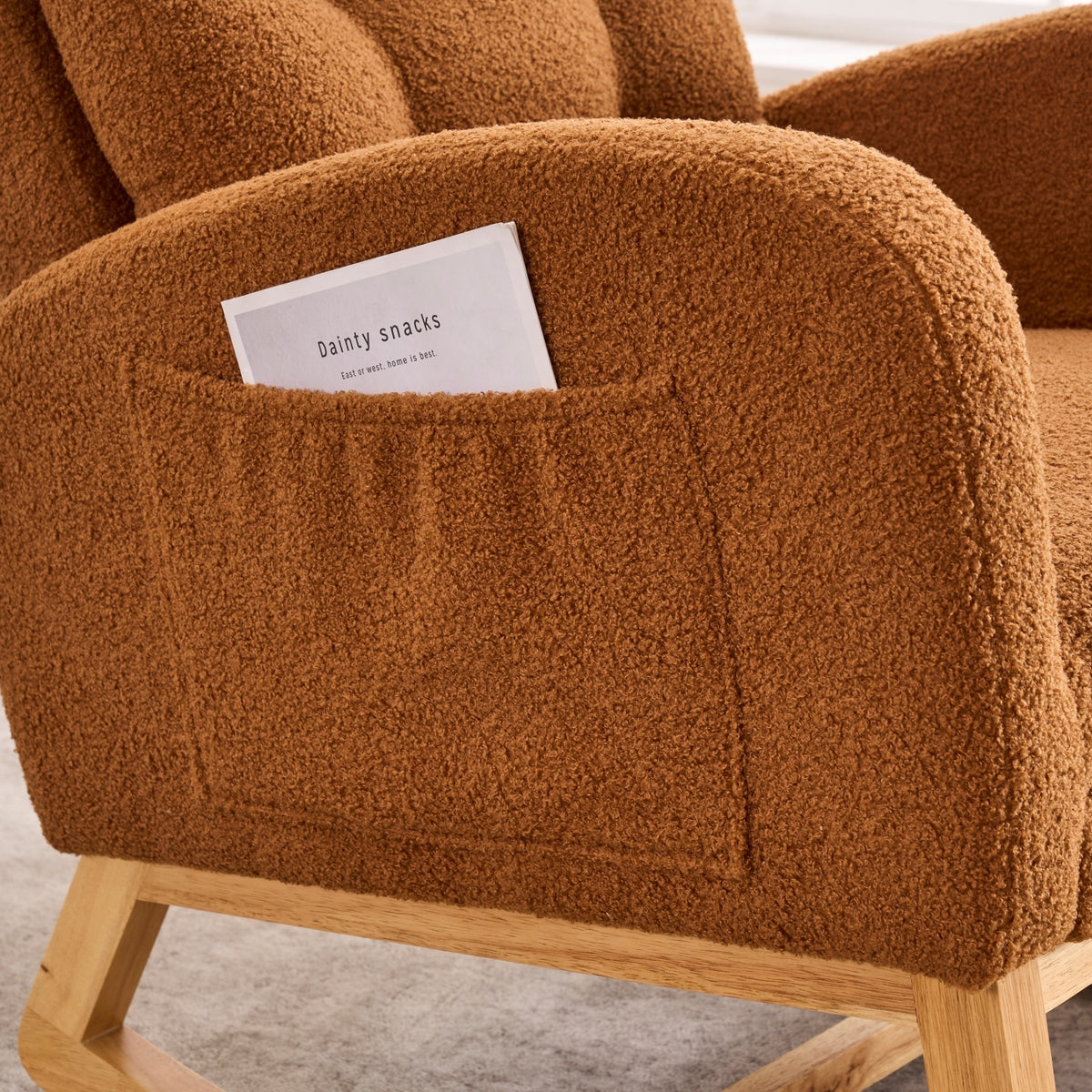 Design feature view of Rocking Chair High Back & Footrest Caramel Rubber Wood