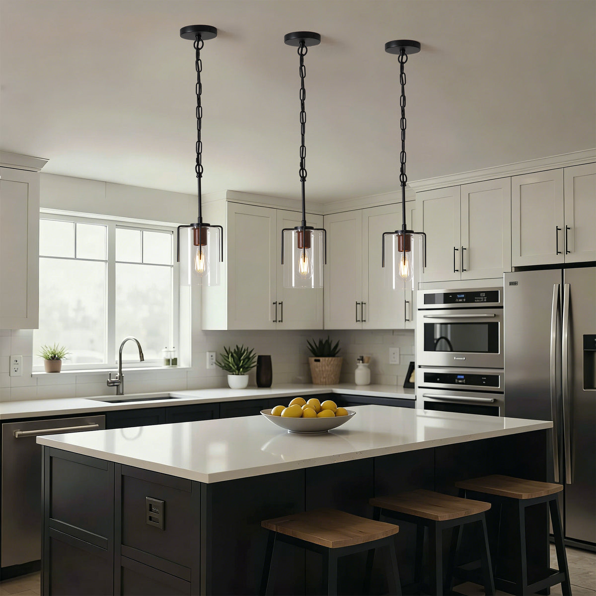 Additional product detail of Pendant Light Farmhouse Clear Glass Shade Black Glass