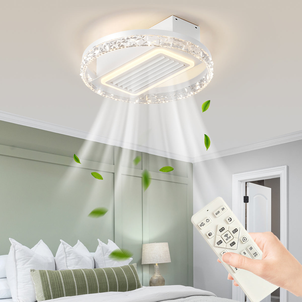 Design feature view of Ceiling Fan Light 6-Speed Remote Control White Acrylic & Iron