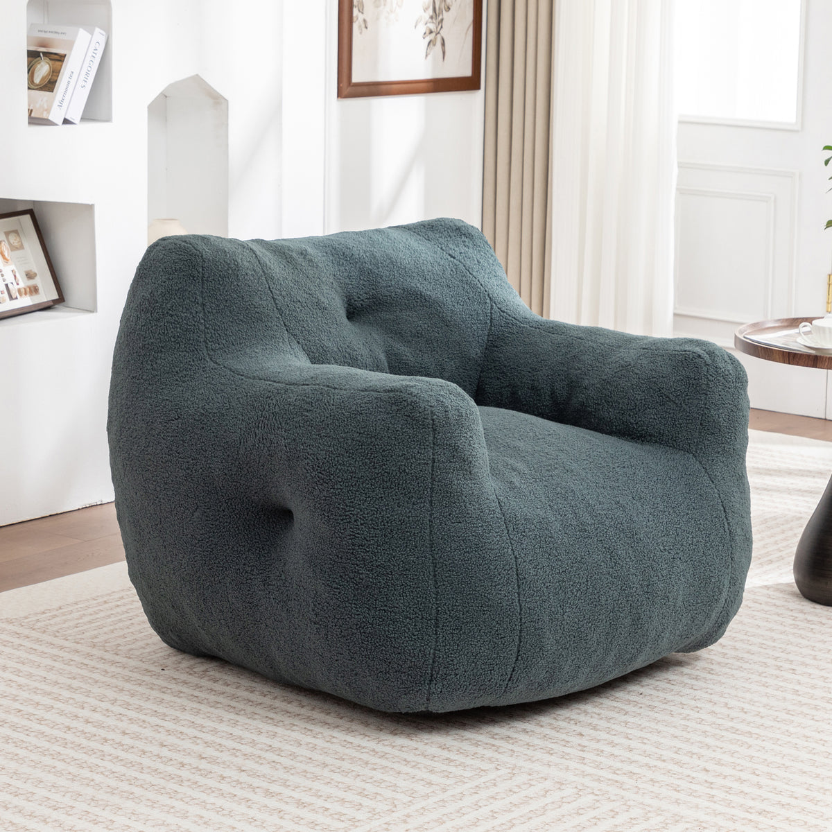 Close-up detail of Bean Bag Chair Oversized Seating Light Green Teddy Fabric