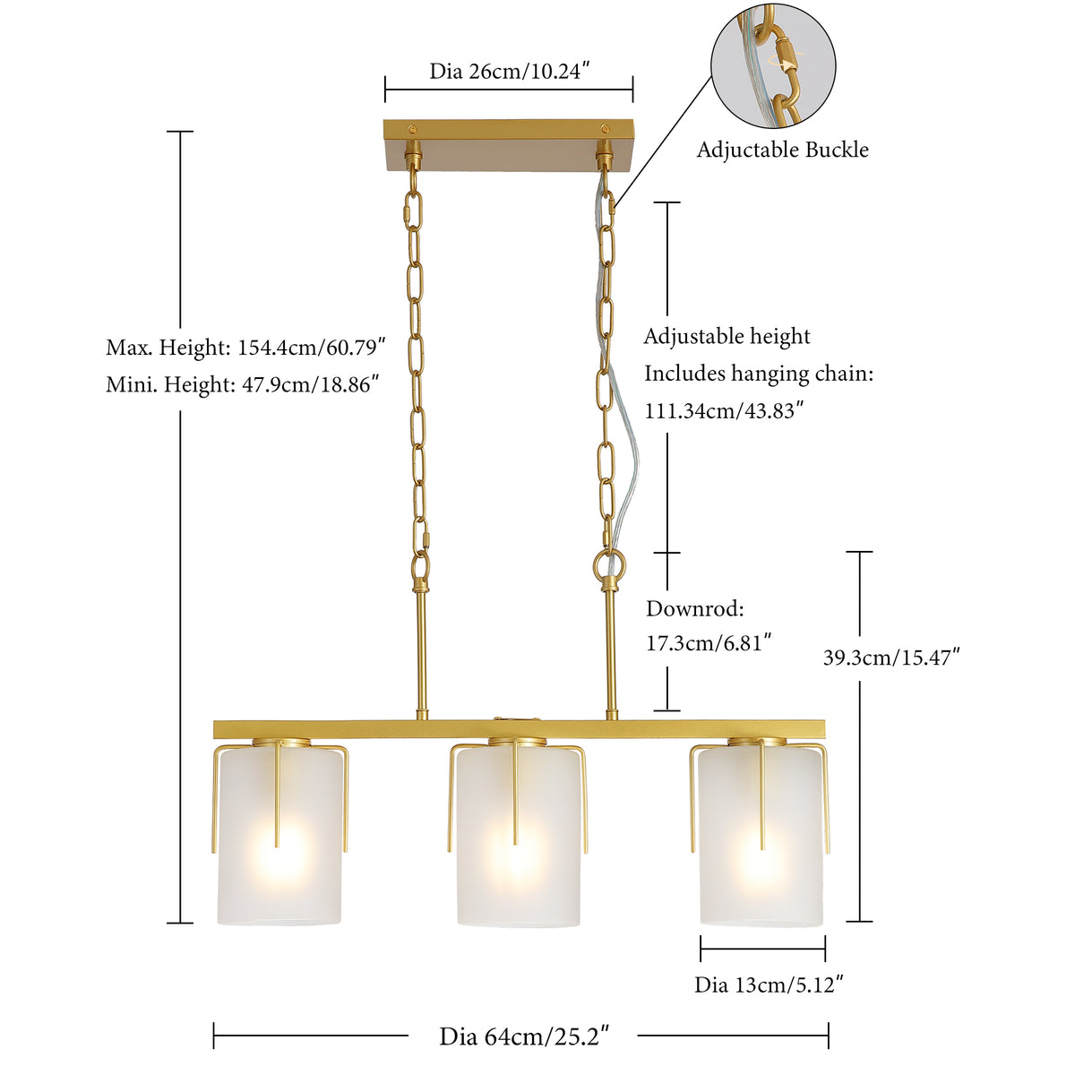 Alternate angle of Chandelier Modern 3-Light Linear Gold Glass & Metal