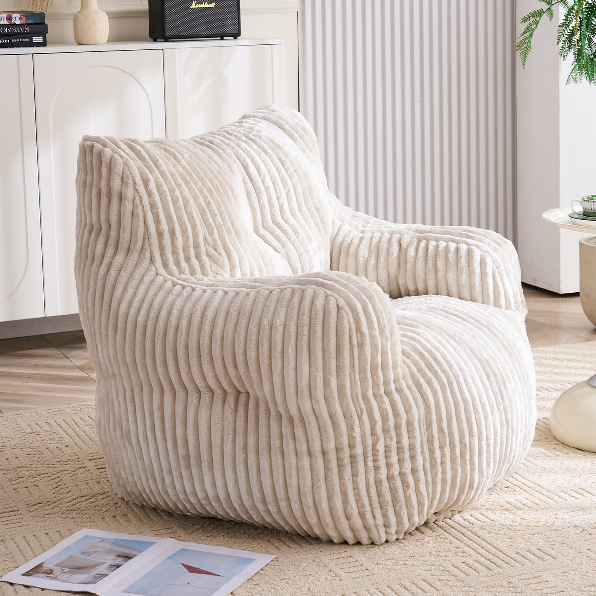 Additional product detail of Bean Bag Chair Cushioned Seating Beige Corduroy