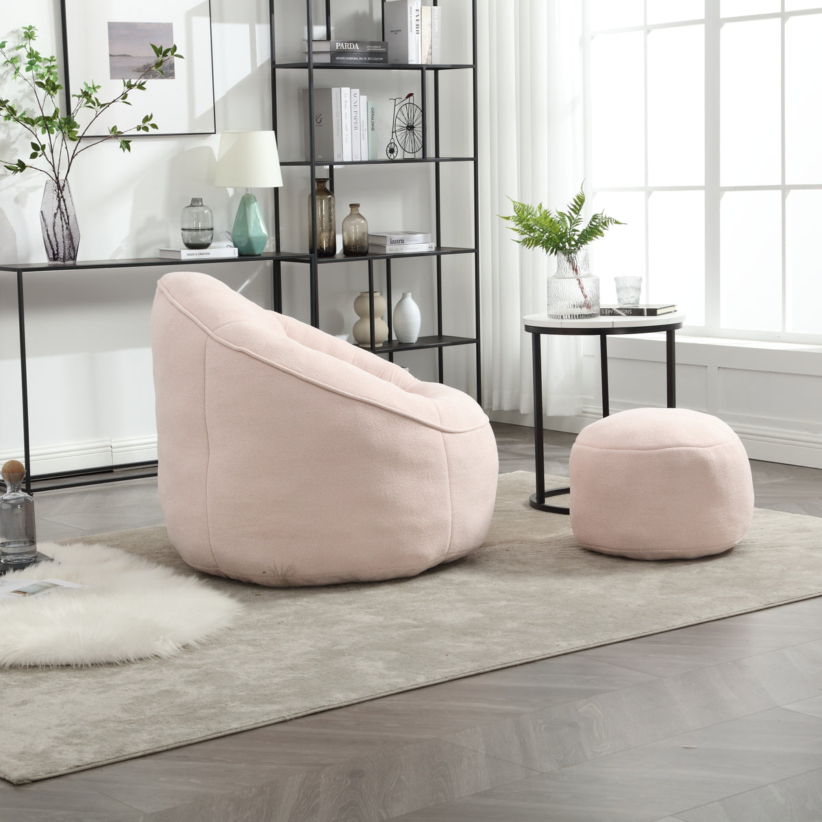 Close-up detail of Bean Bag Chair Footstool Included Pink Microfiber