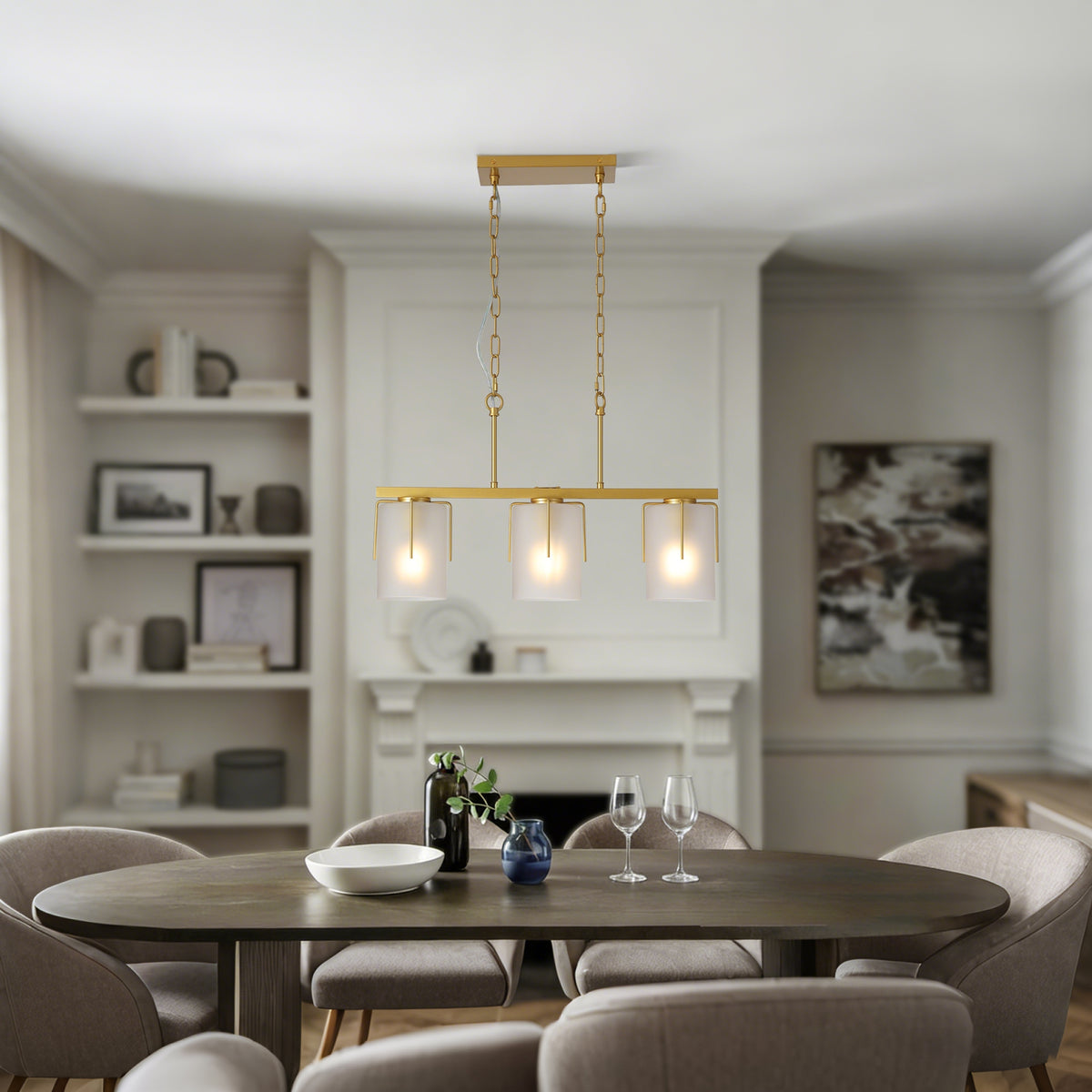 Additional product detail of Chandelier Modern 3-Light Linear Gold Glass & Metal